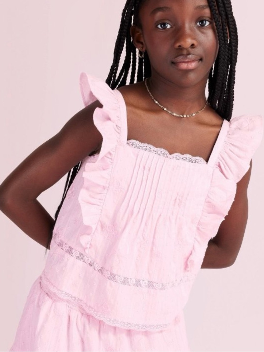 LoveShackFancy x target Girls' Light Pink Ruffle Eyelet Pajama Top